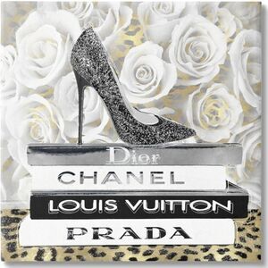 Instinct Style Fashion High Heels With White Flowers Framed Wall Decor